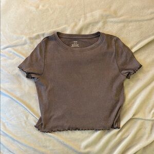 Aerie Brown Ruffle Lettuce Hem T-Shirt
